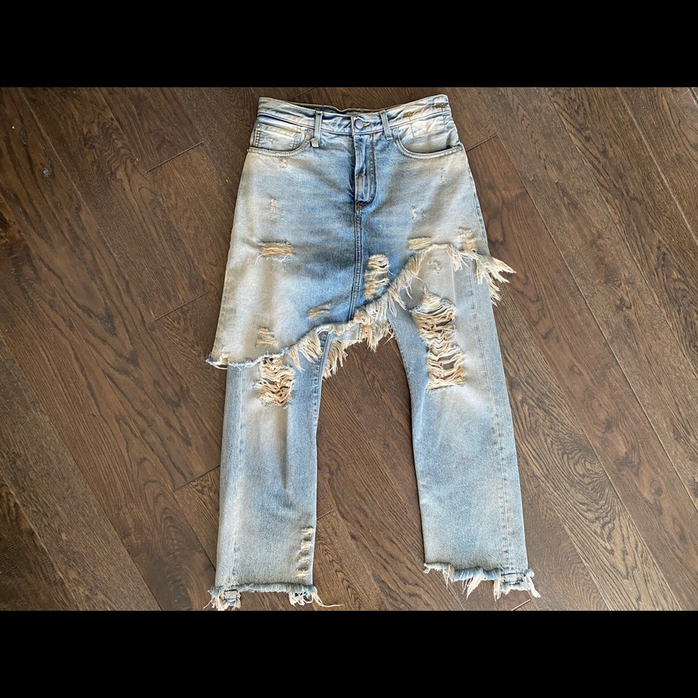 R13 Distressed Light Blue Two-Tier Jeans - Picture 1 of 8